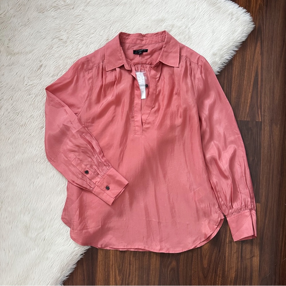 NWT J. Crew Eco Cupro-Blend Collared V-neck Popover Top Desert Rose